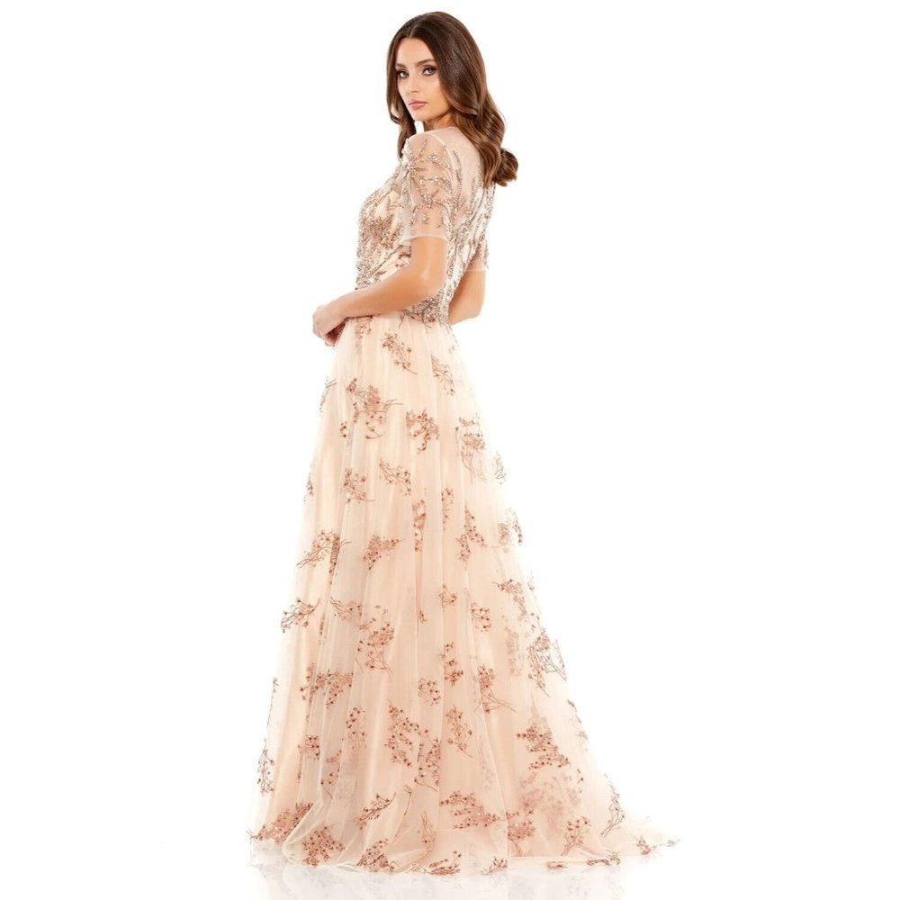 Mac Duggal Dress 79317 Champagne Embellished Illusion Gown NWT - Picture 2 of 16